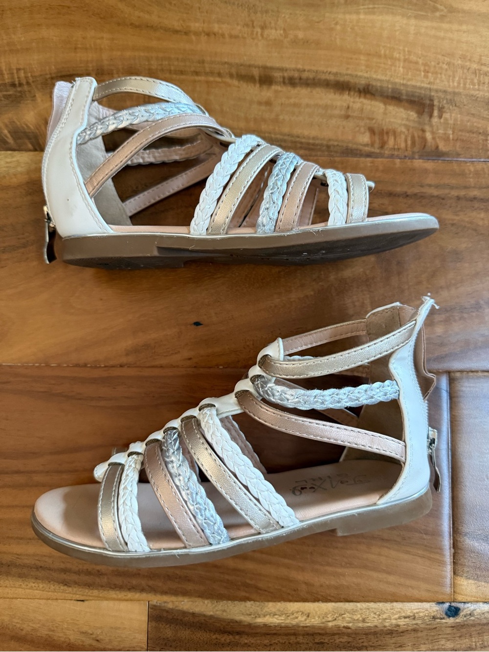 TaxGirl Strappy Gladiator Sandals in White and Tan